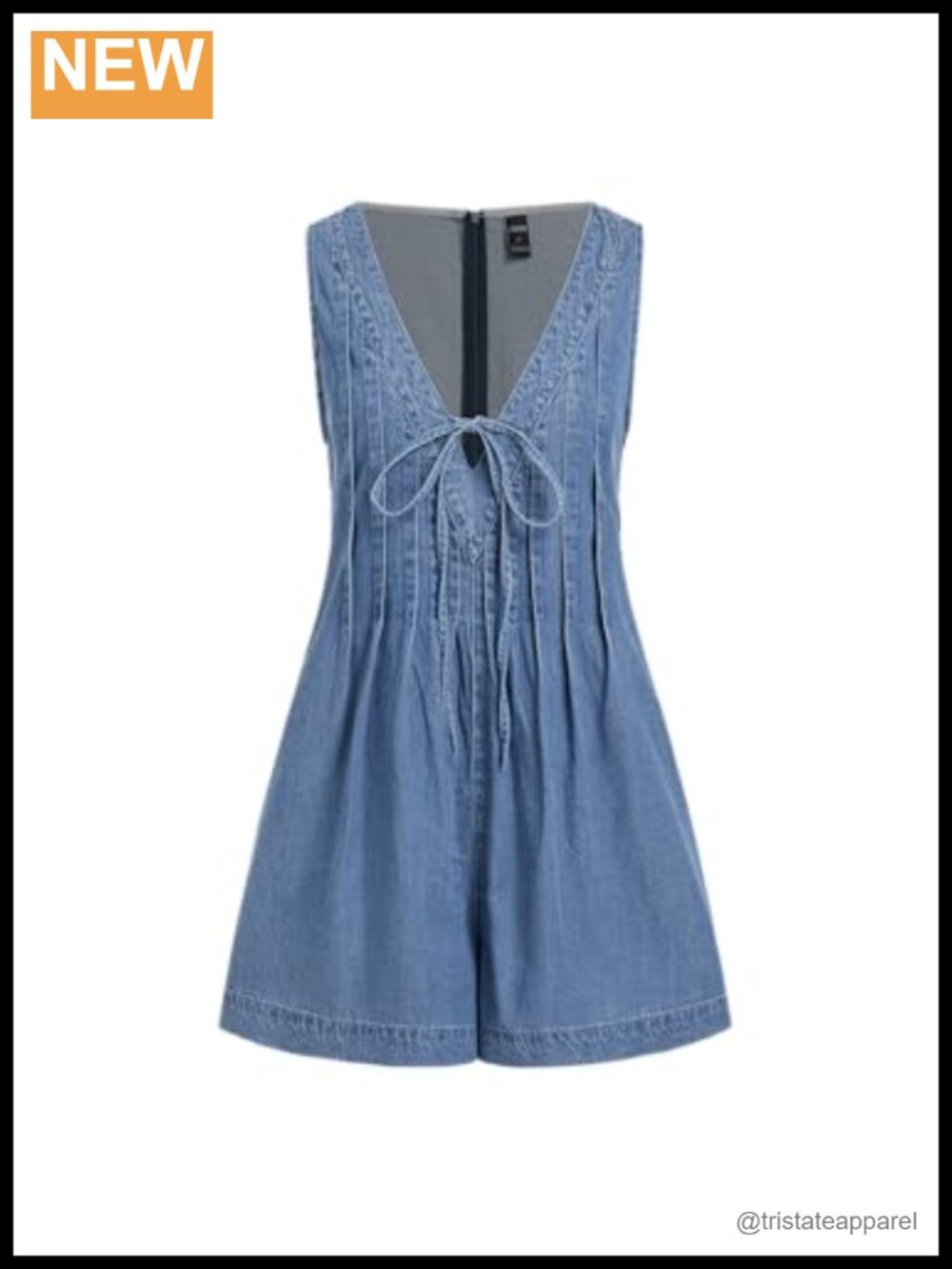 Sleeveless V Neck Bow Tie Denim Romper Shorts Overall